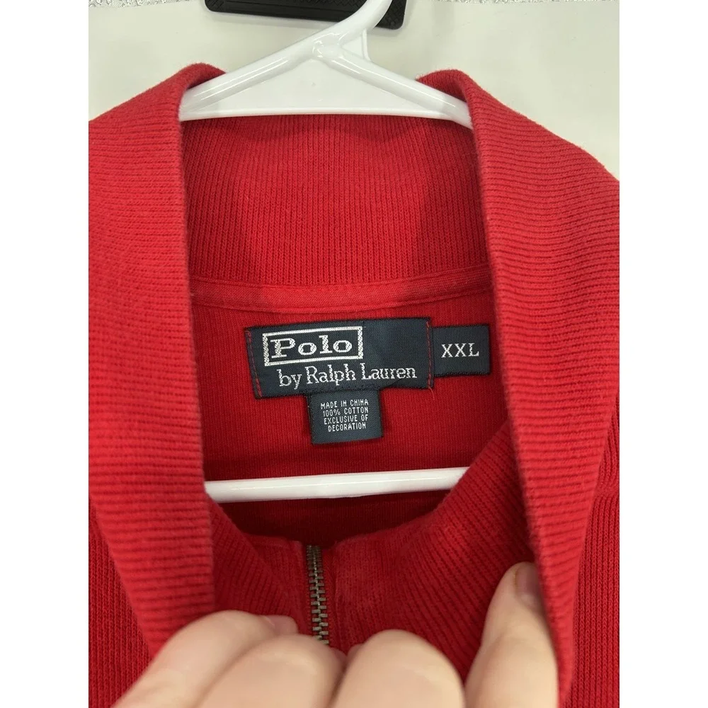 Polo Ralph Lauren Sweater Leather Tab Quarter 1/4 Zip Pullover Red Knit Mens 2XL